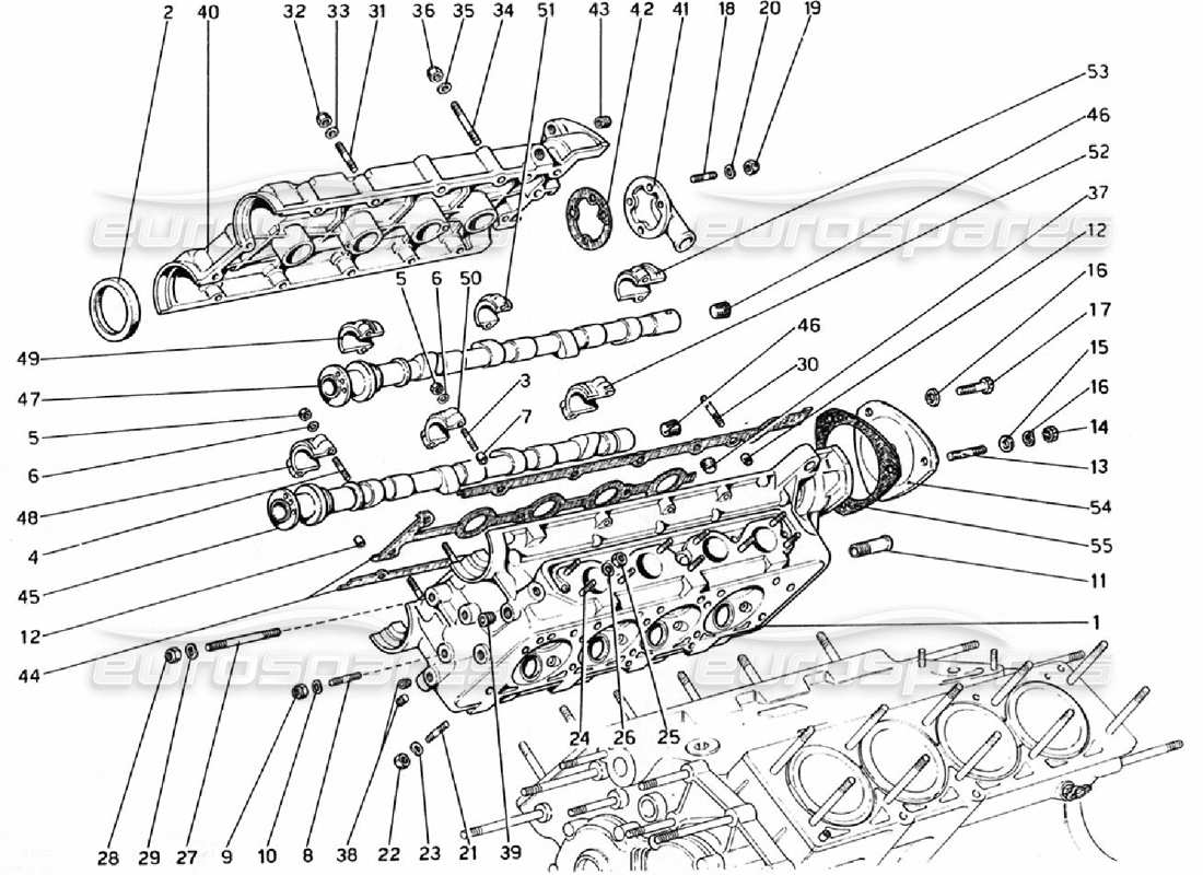 ferrari 308 gtb (1976) zylinderkopf (rechts) teilediagramm
