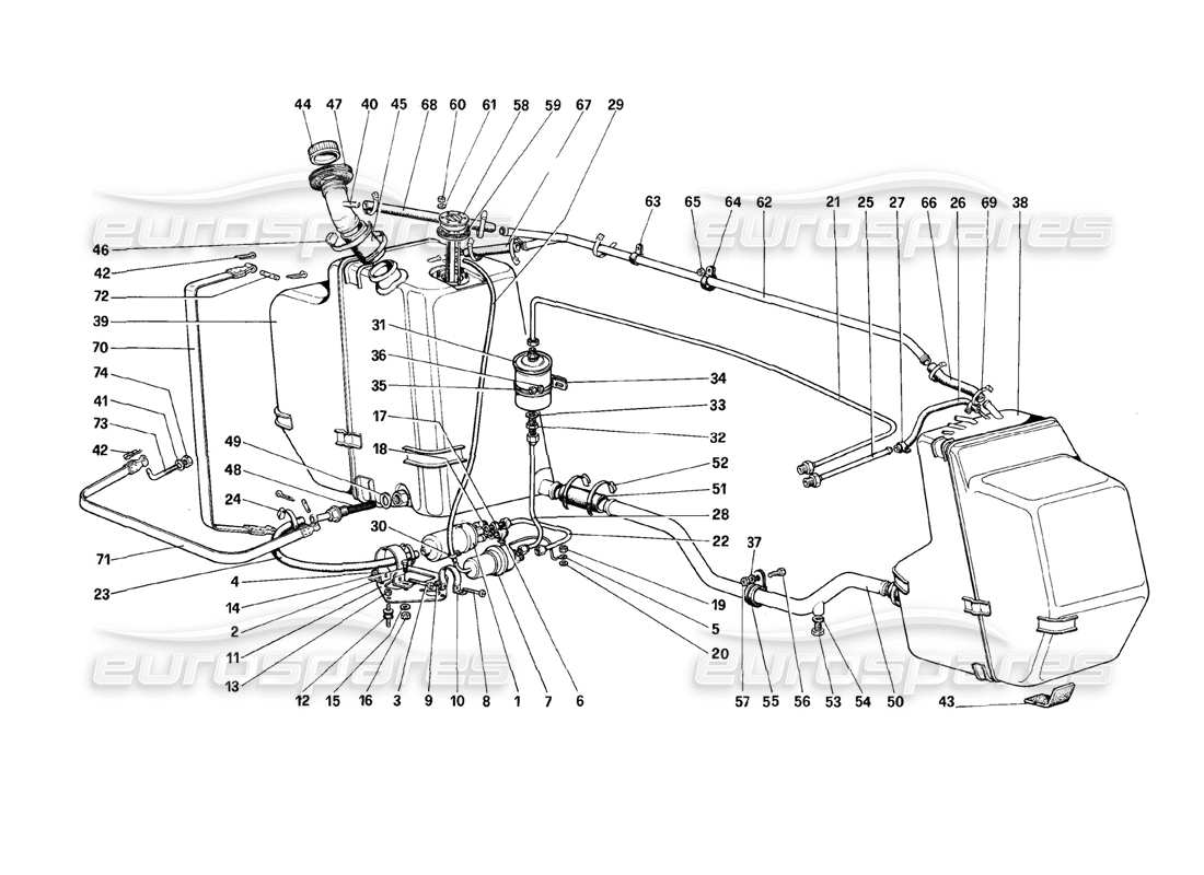 ferrari 308 (1981) gtbi/gtsi teilediagramm für kraftstoffpumpe und -leitungen