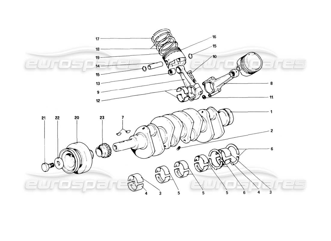 ferrari 308 (1981) gtbi/gtsi kurbelwelle - pleuelstangen und kolben - teilediagramm