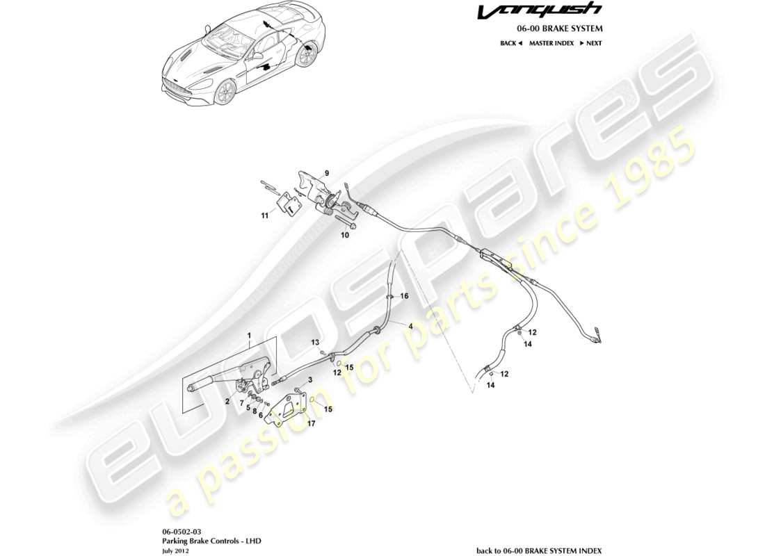 aston martin vanquish (2016) parkbremse, lhd-ersatzteildiagramm