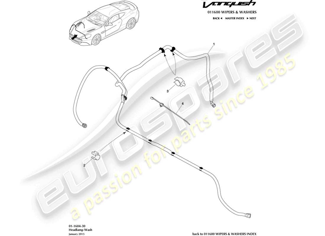aston martin vanquish (2018) scheinwerferwaschanlage teilediagramm