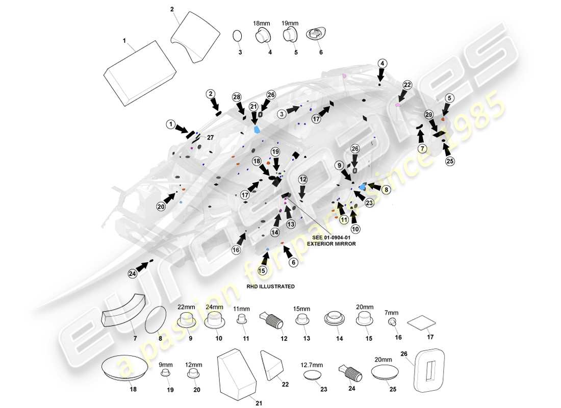 aston martin vanquish (2014) teilediagramm für statische dichtung