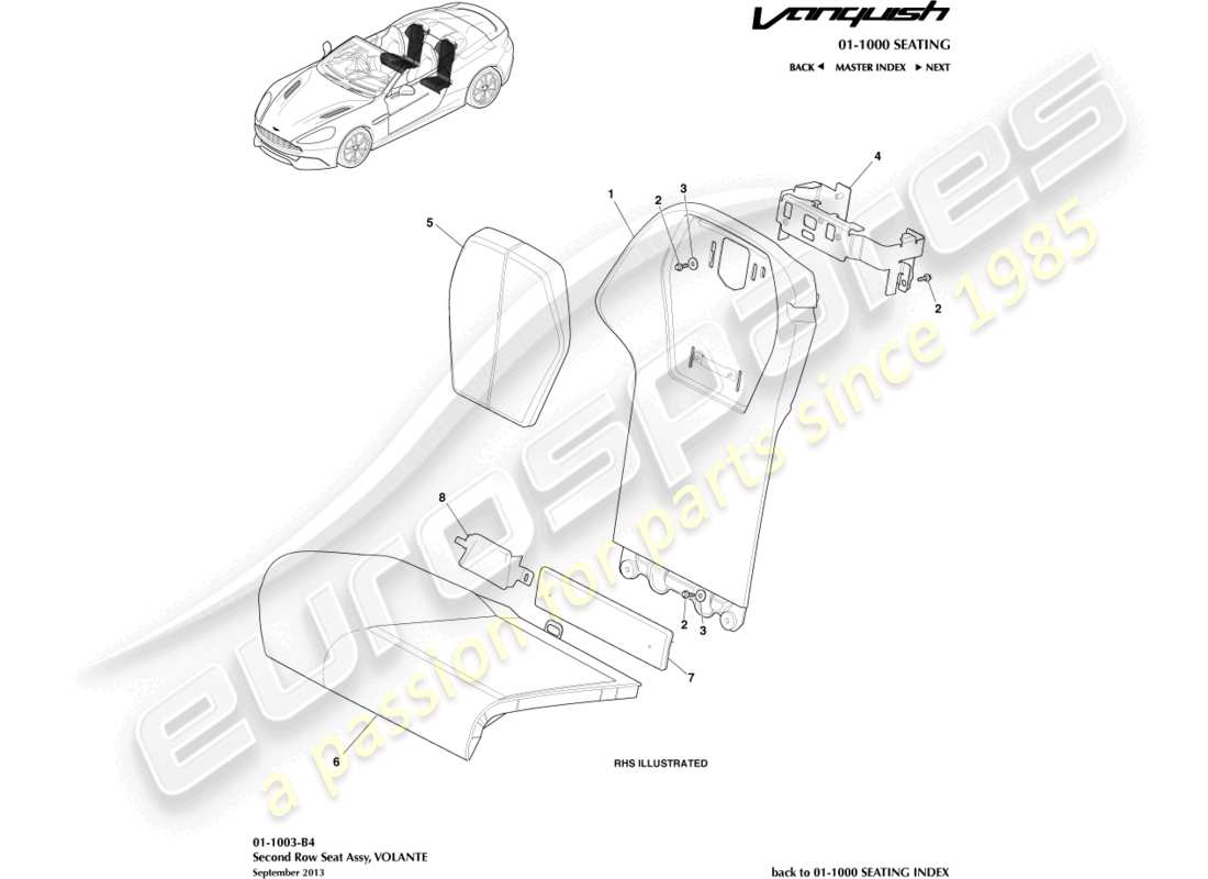 aston martin vanquish (2015) rücksitze, volante-teilediagramm