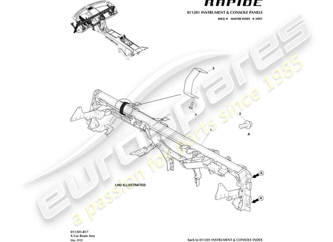 aston martin rapide (2011) ip-querträger-teilediagramm