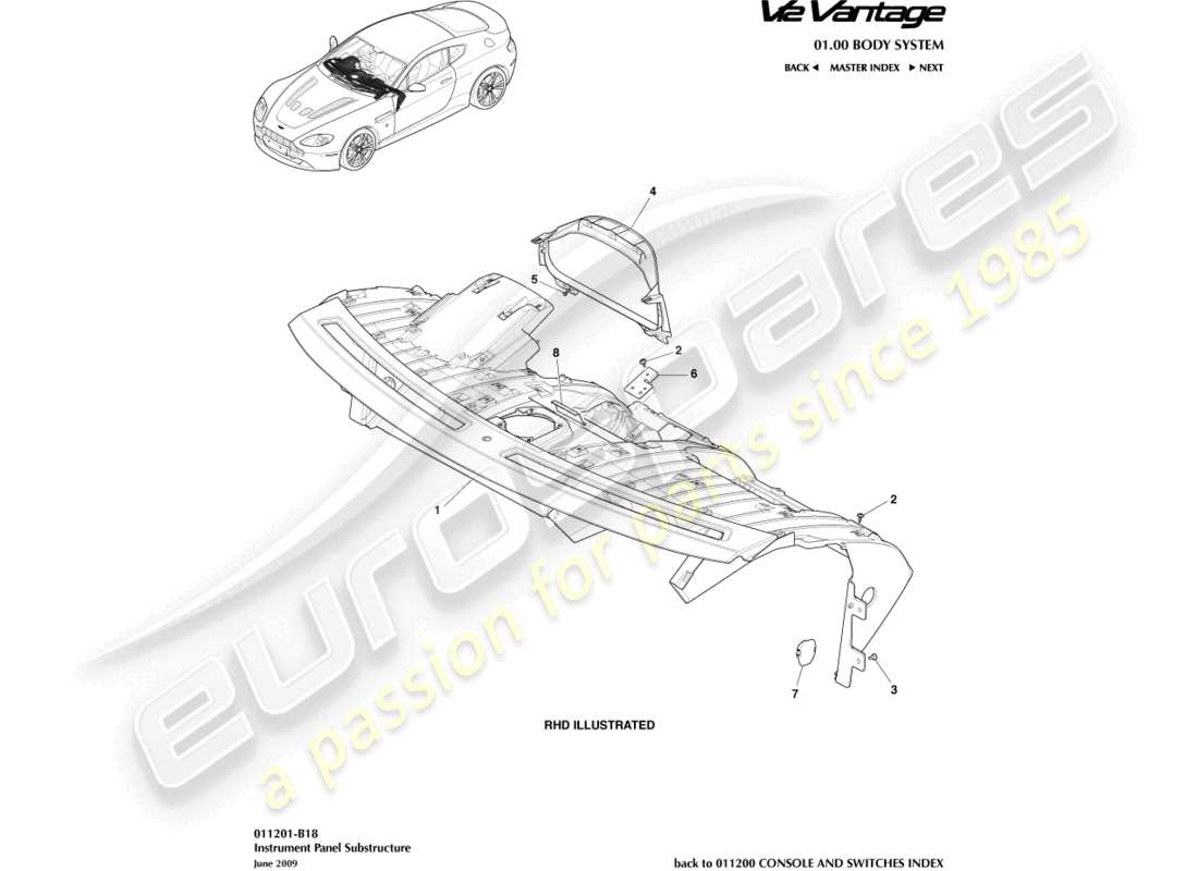 aston martin v12 vantage (2013) ip-unterkonstruktionsteildiagramm