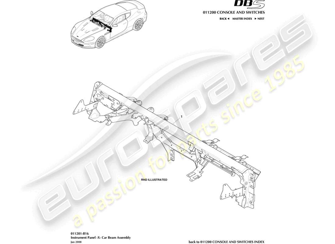 aston martin dbs (2010) ip-querträger-teilediagramm