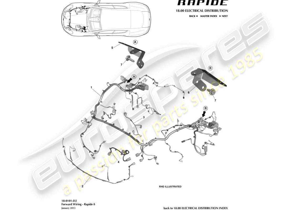 aston martin rapide (2011) vorderer kabelbaum, 13my im teilediagramm