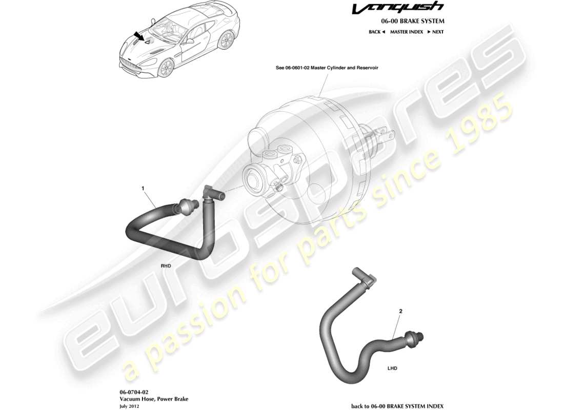 aston martin vanquish (2015) teilediagramm für vakuumbehälterschlauch