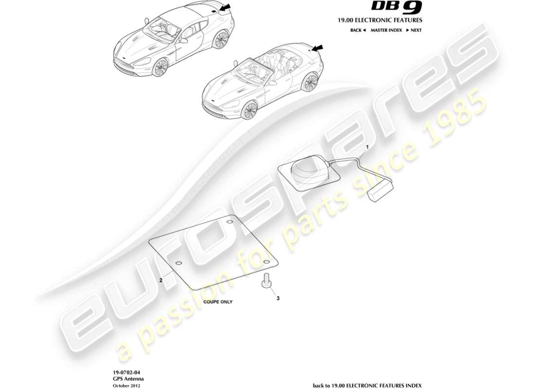 aston martin db9 (2017) gps-antennenteildiagramm