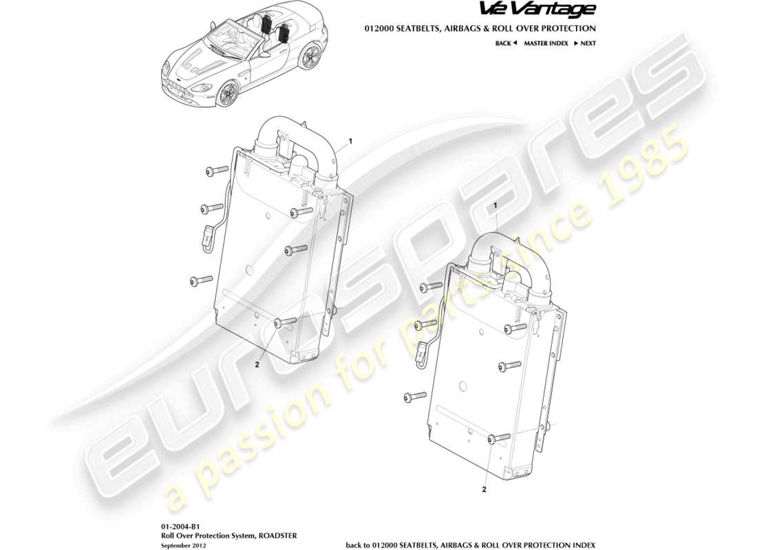 aston martin v12 vantage (2010) rops-installation, roadster-teilediagramm