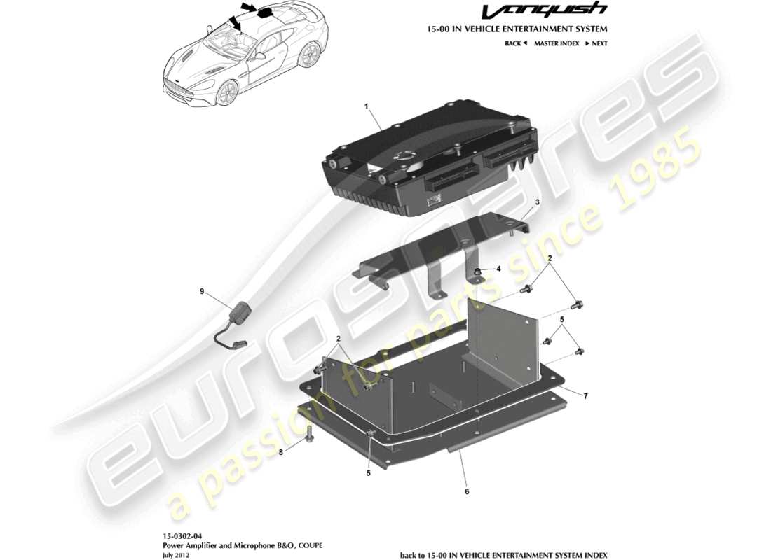aston martin vanquish (2015) verstärker, b&o, coupe-teilediagramm
