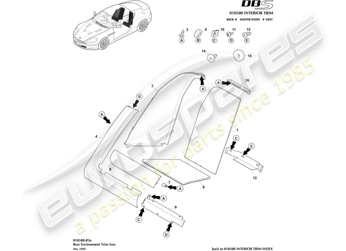 aston martin dbs (2013) teilediagramm für die hintere umgebungsverkleidung