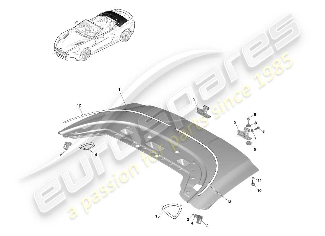 aston martin vanquish (2013) teilediagramm für dachöffnungsplatten