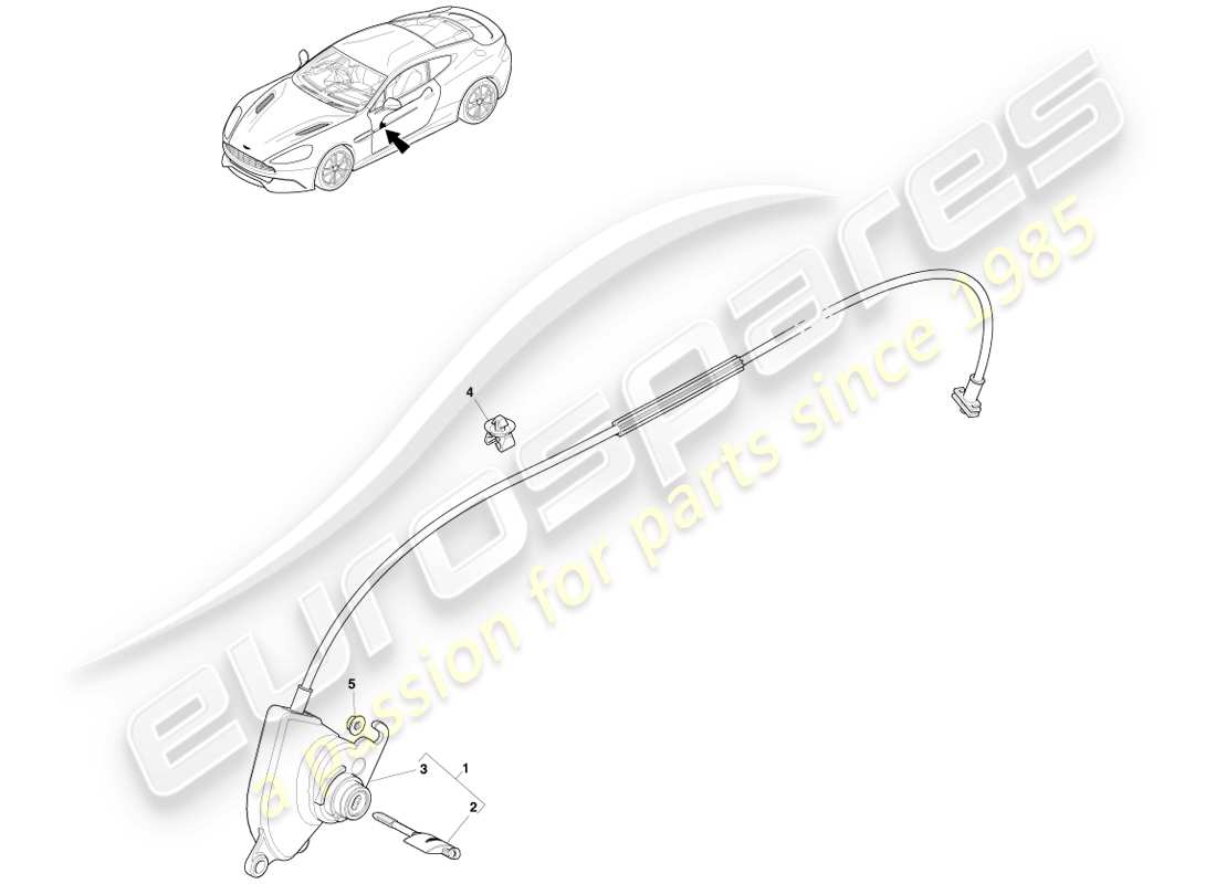 aston martin vanquish (2014) teilediagramm für schlosssatz und schlüssel