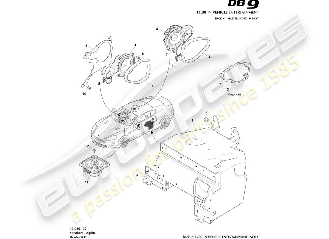 aston martin db9 (2013) lautsprecher, alpine-ersatzteildiagramm