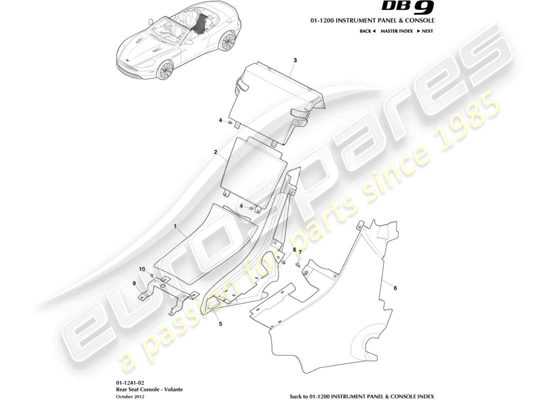 aston martin db9 (2014) heckkonsole, volante-ersatzteildiagramm