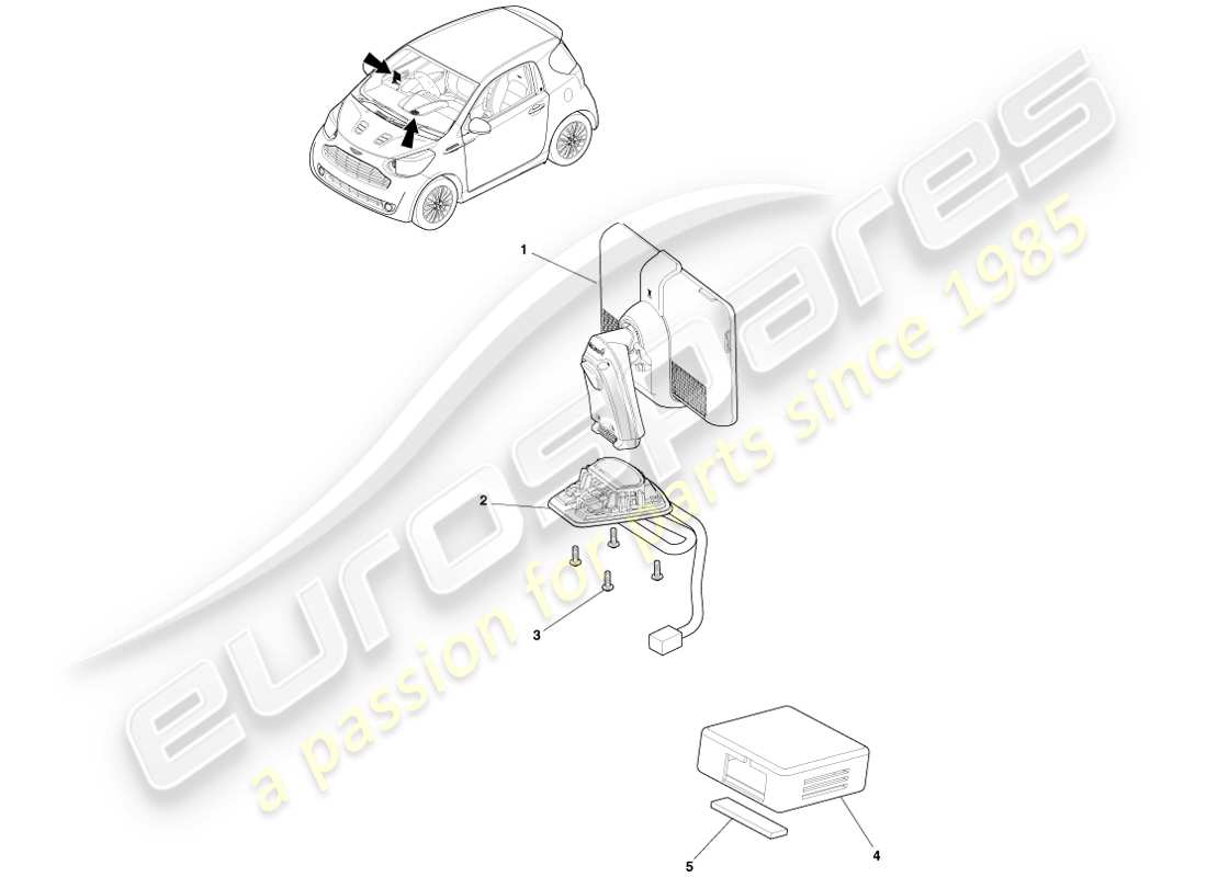 aston martin cygnet (2012) teilediagramm für navigationsdisplay