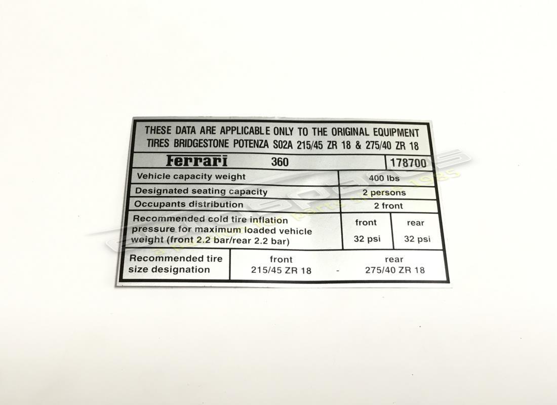 neu ferrari bridgestone reifendruckpla. teilenummer 178700 (1)