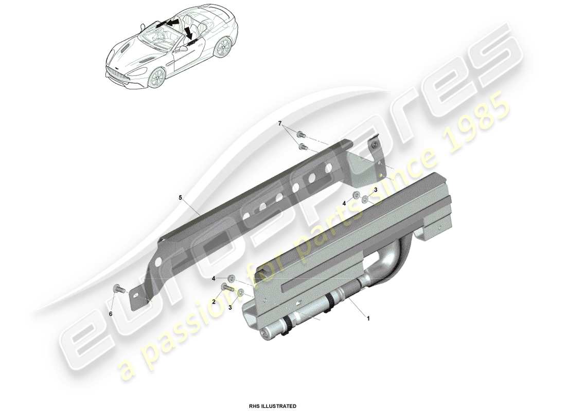 aston martin vanquish (2014) vorhang-airbag, volante-teilediagramm