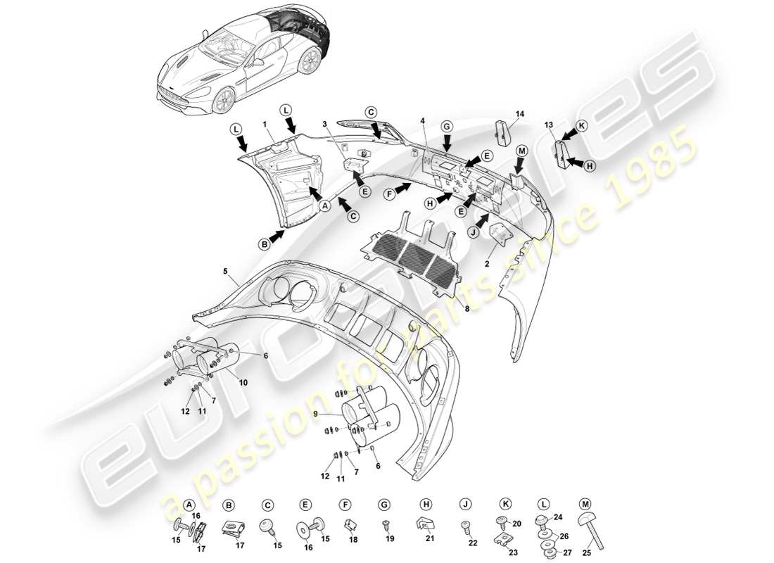 aston martin vanquish (2014) heckstoßstange, s-teilediagramm