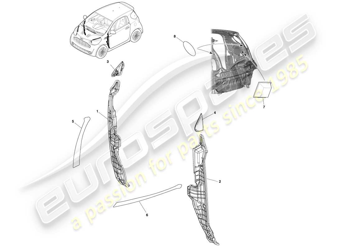 aston martin cygnet (2012) teilediagramm für untere außenverkleidungen