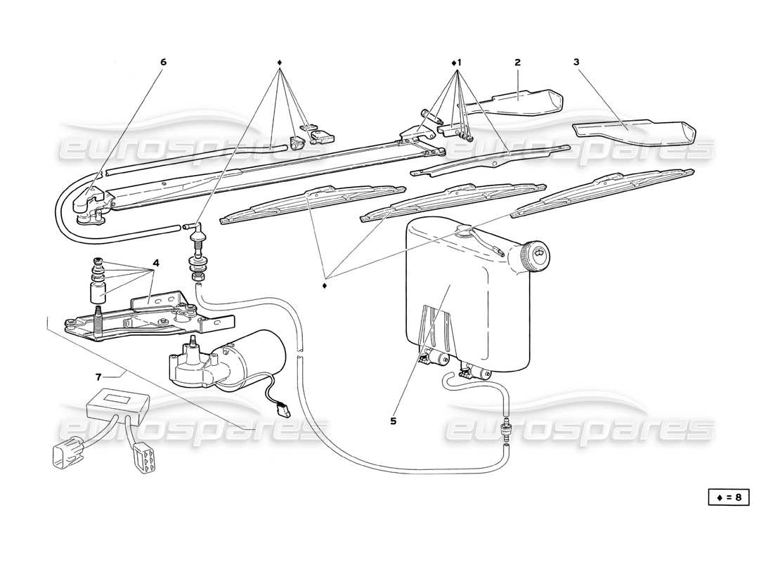 lamborghini diablo sv (1999) scheibenwischer (gültig für gb und australien - juli 1999) teilediagramm