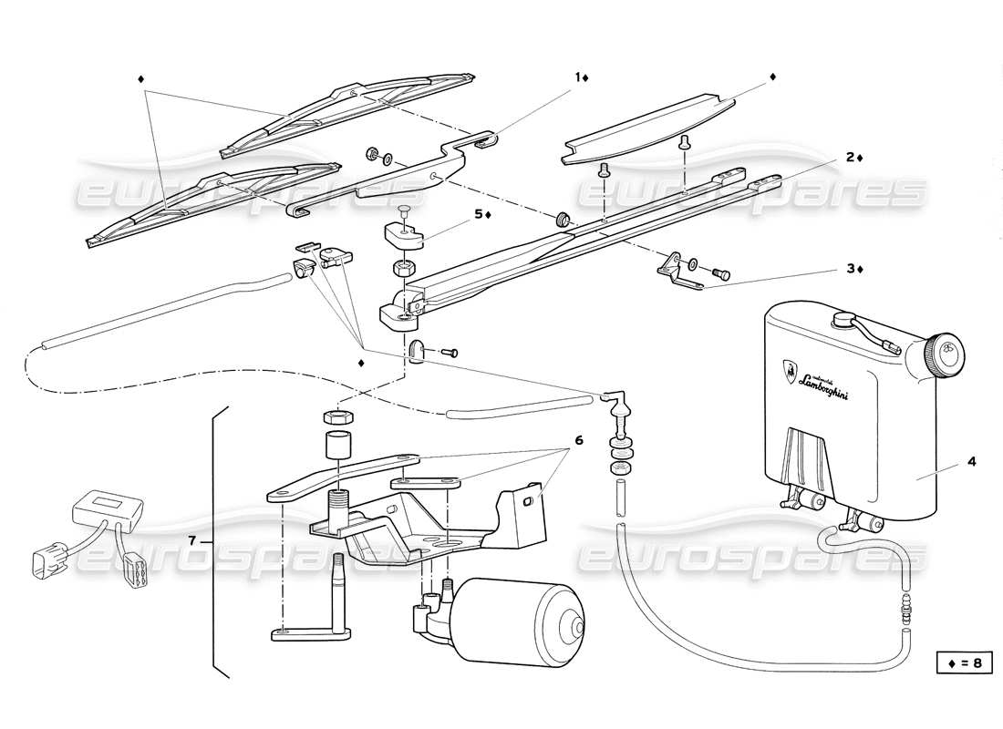 lamborghini diablo sv (1999) scheibenwischer (gültig für gb und australien - juli 1999) teilediagramm