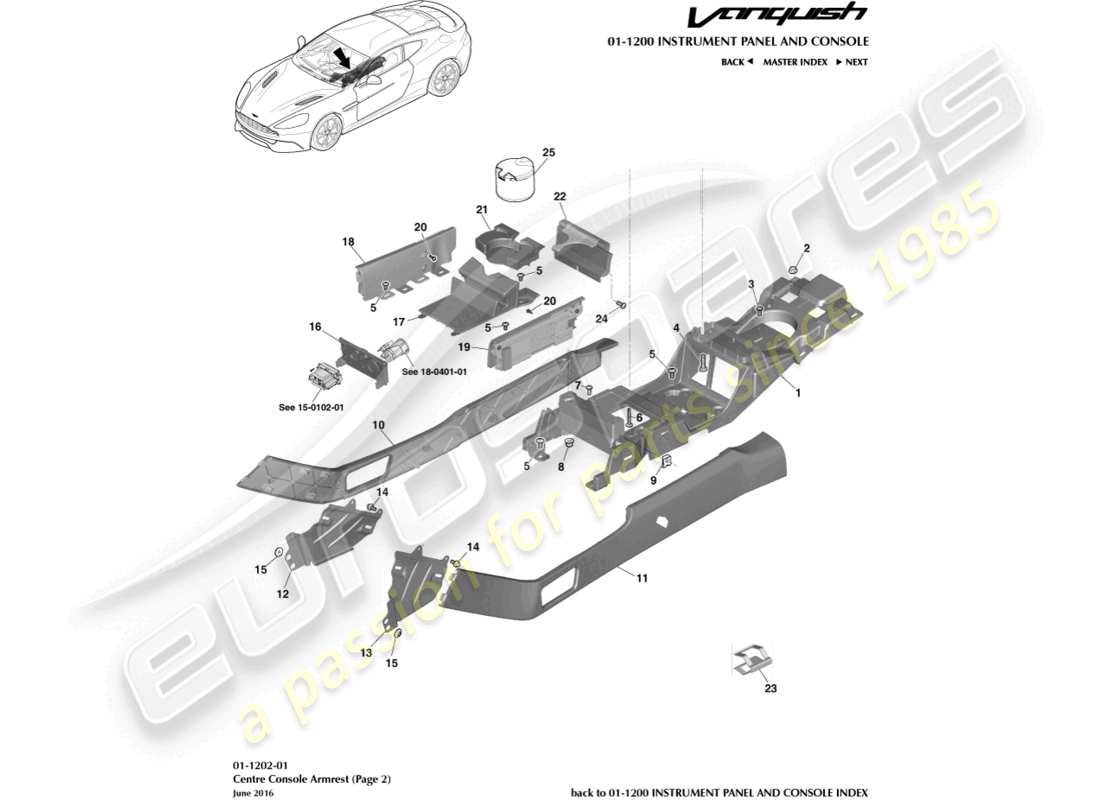 aston martin vanquish (2016) armlehne der mittelkonsole, seite 2 teilediagramm