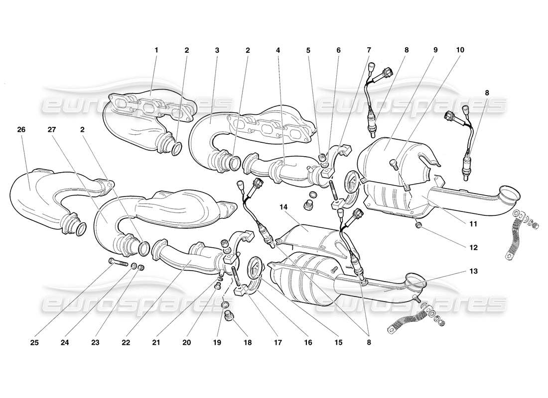 lamborghini diablo sv (1998) abgasanlage (gültig für usa und kanada – november 1998) teilediagramm