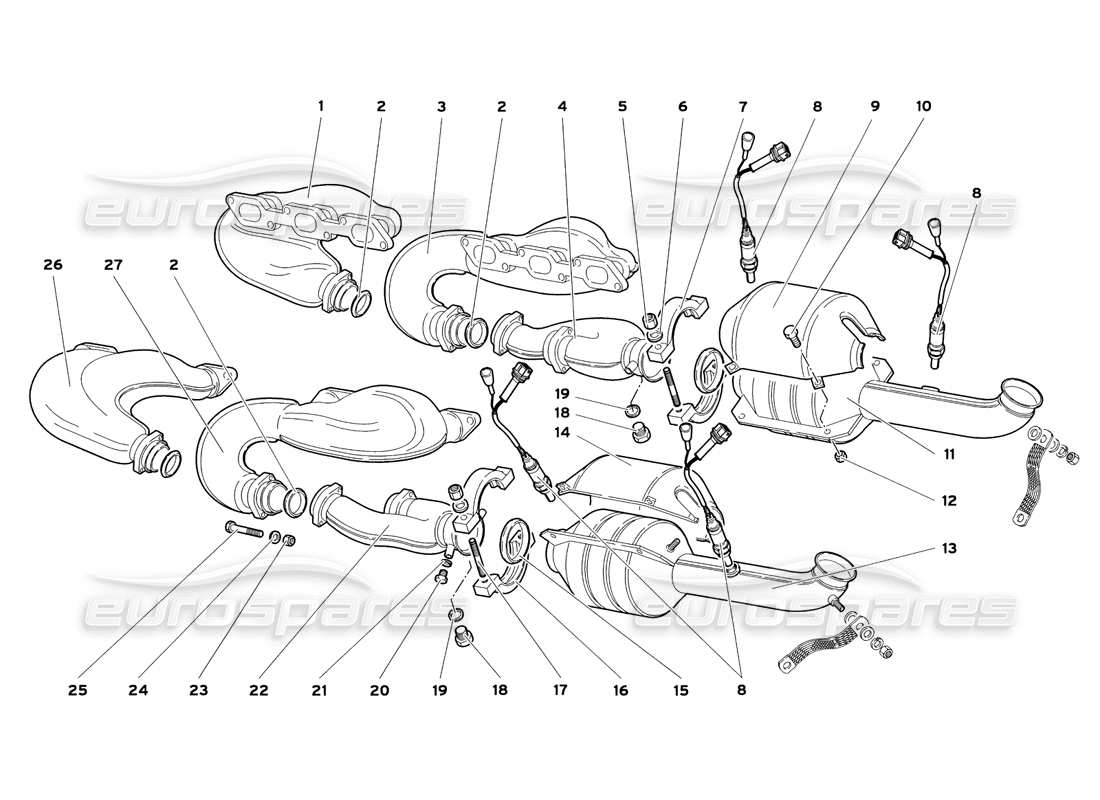 lamborghini diablo sv (1999) abgassystem (gültig für usa und kanada - juli 1999) teilediagramm