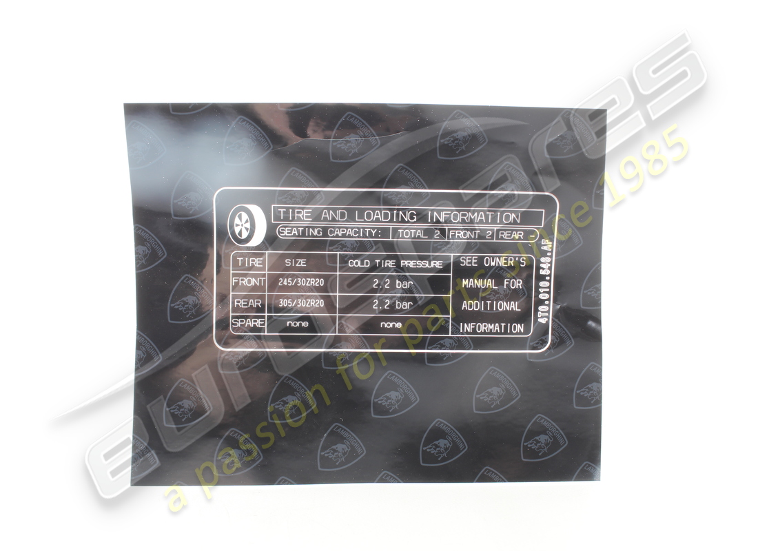 NEU LAMBORGHINI PNEUMATICO TARGH PNEUM. TEILENUMMER 4T0010546AF (1) neu lamborghini pneumatico targh pneum. teilenummer 4t0010546af (1)