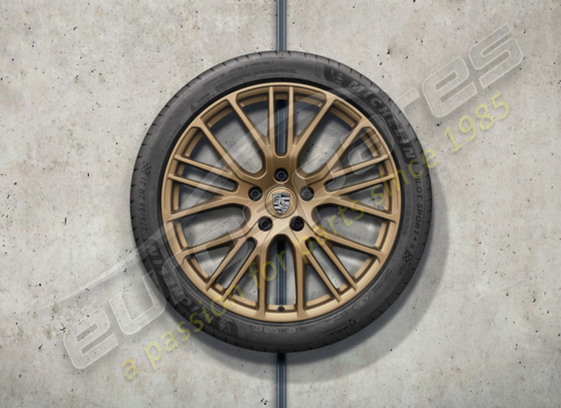neu porsche 21-inch exklusiver design sport sommerradsatz - lackiert in aurum (seidenlängend). teilenummer 971044665r (1)