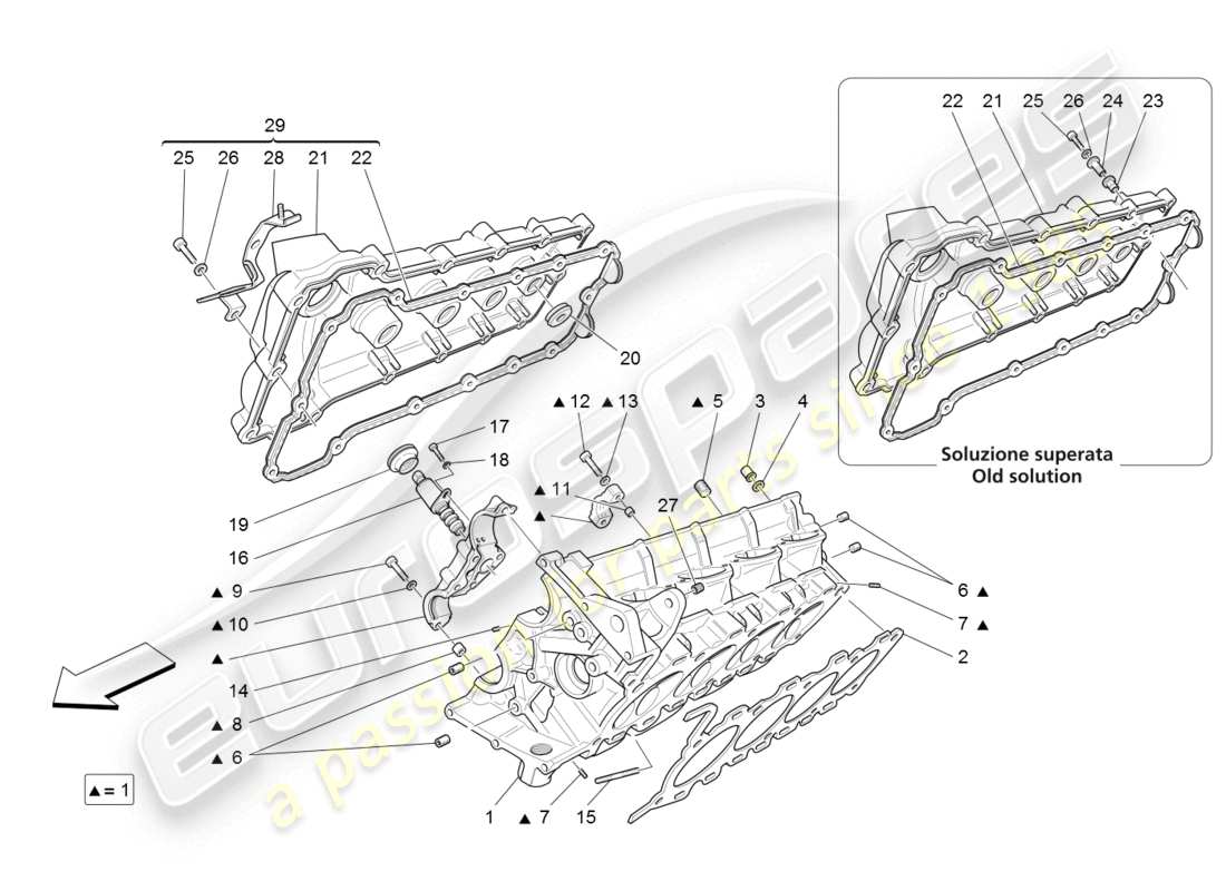 maserati granturismo (2008) teilediagramm für rechten zylinderkopf