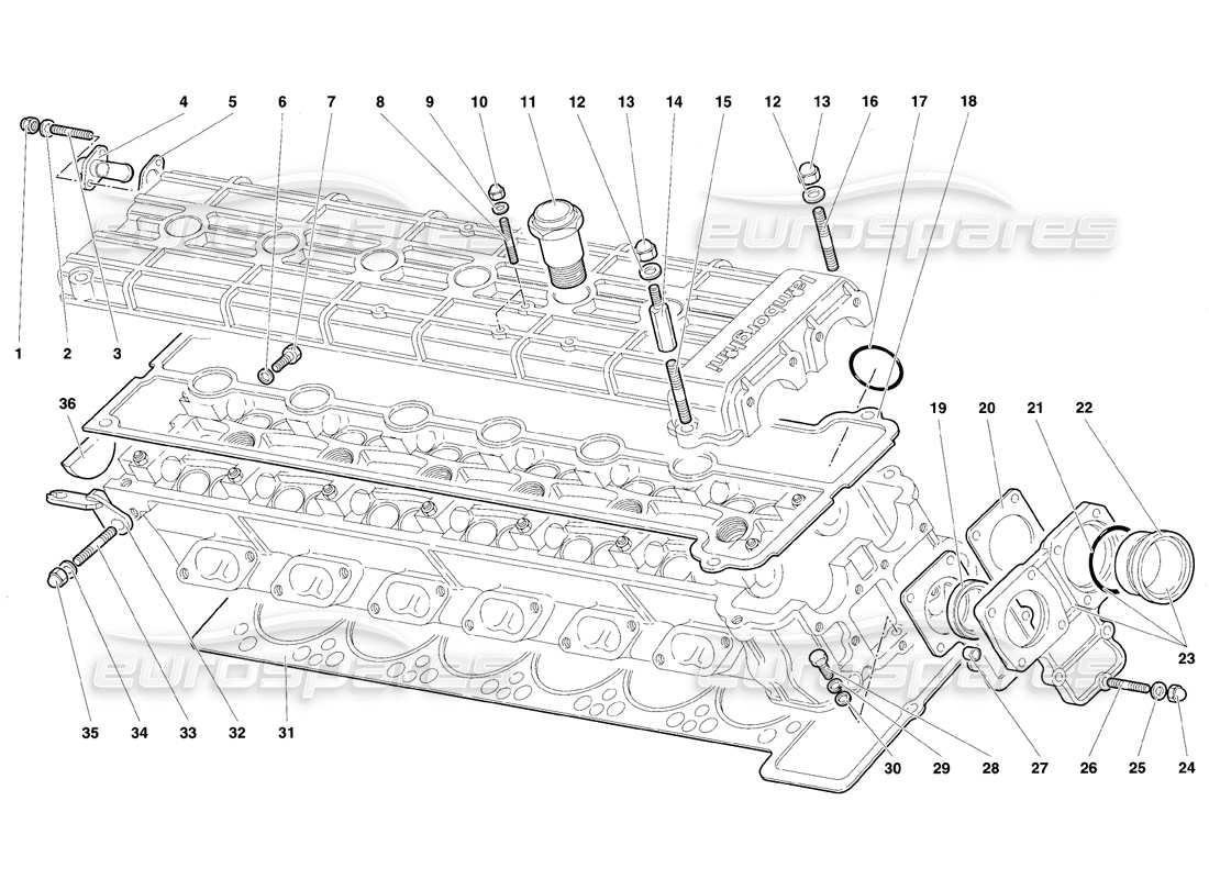 lamborghini diablo se30 (1995) zubehör für rechten zylinderkopf teilediagramm
