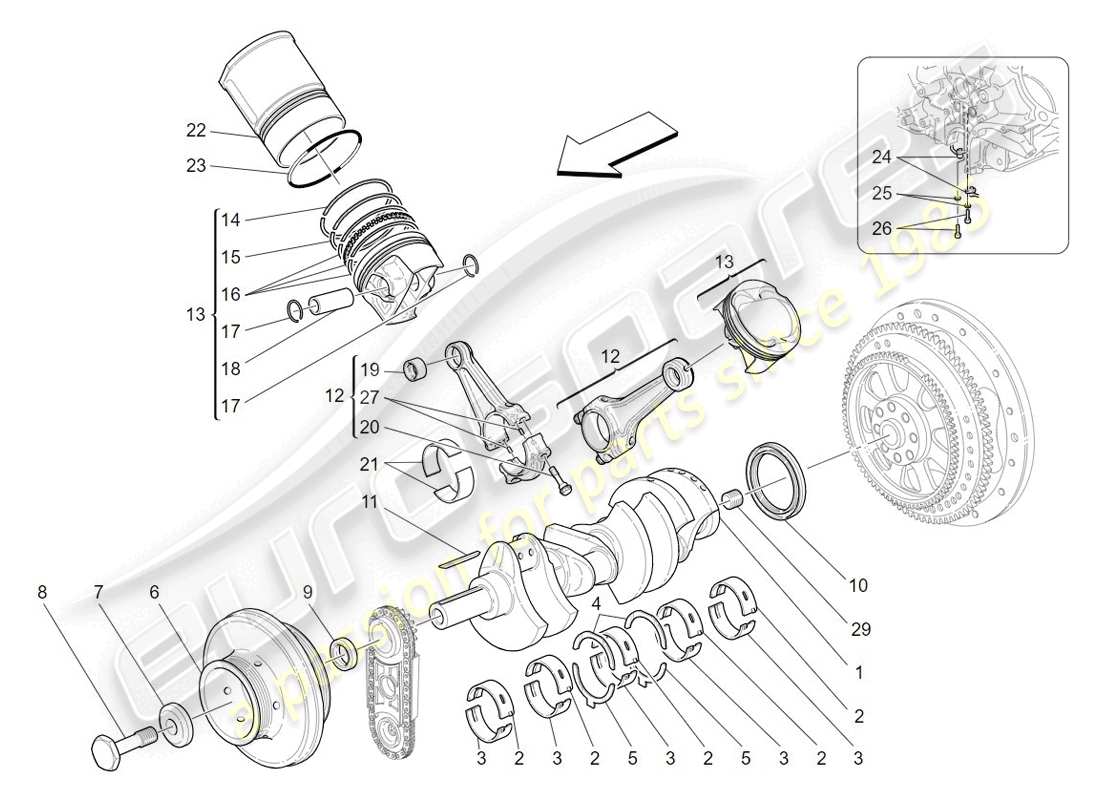 maserati granturismo (2009) kurbelmechanismus teilediagramm
