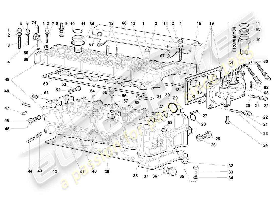 lamborghini murcielago coupe (2003) zylinderkopf rechts ersatzteildiagramm