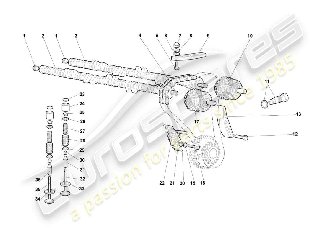 lamborghini murcielago coupe (2003) nockenwelle, ventile links ersatzteildiagramm